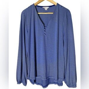 Liz Claiborne XL Blue Striped Shortsleeve Top